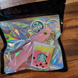 Starbucks Pink and Yellow Bubble Tea Keychain